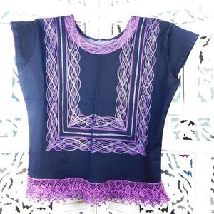 Top Black Boho with Purple embroidery Size M